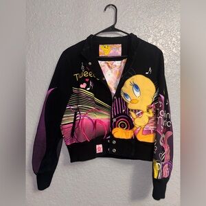 Vintage Jeff Hamilton Tweety Bird Jacket Size Youth M Racing Bomber Embroider